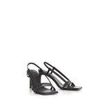 Black Leather Stiletto Heel Sandals
