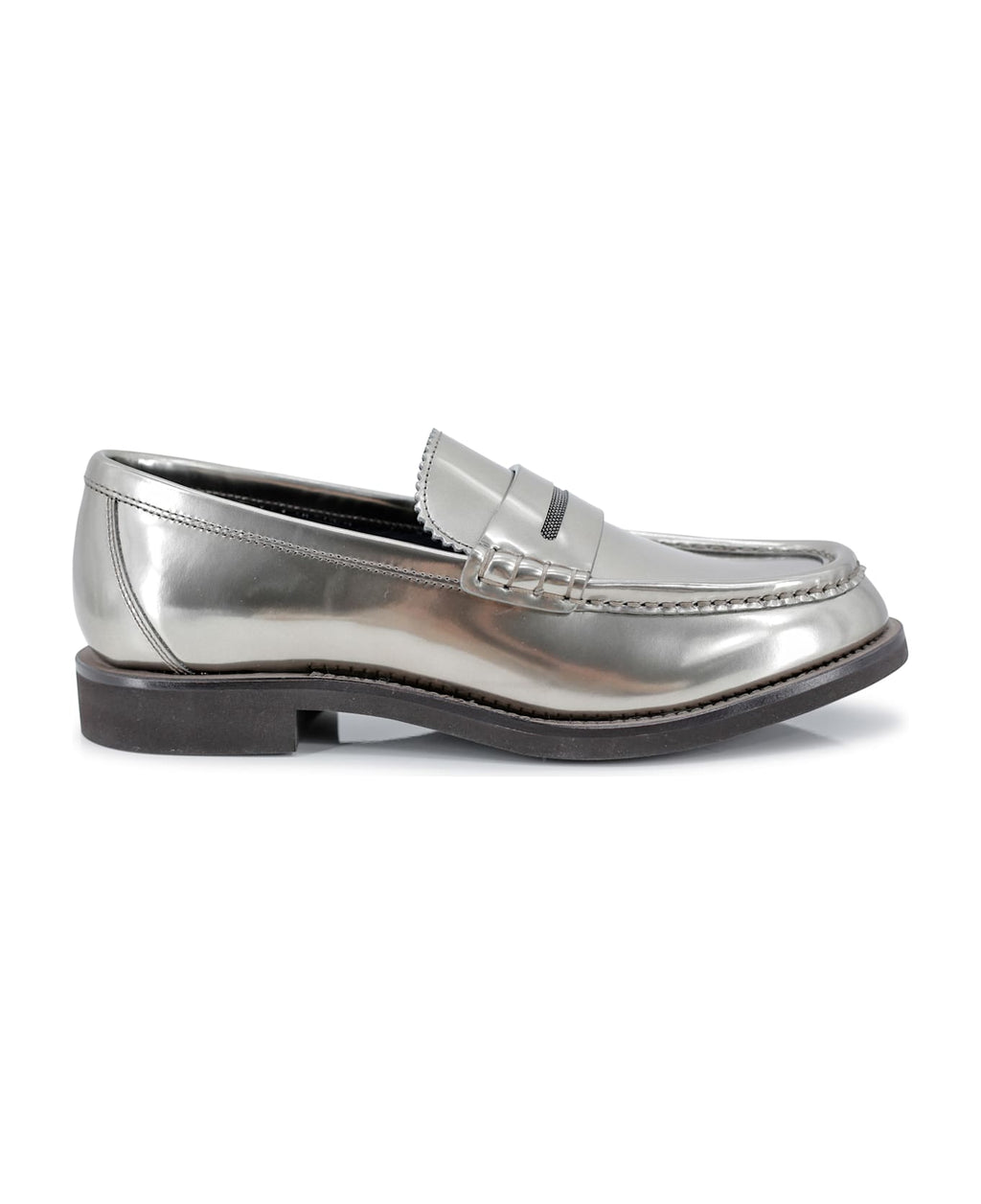 Gray Leather Slip-On Loafers