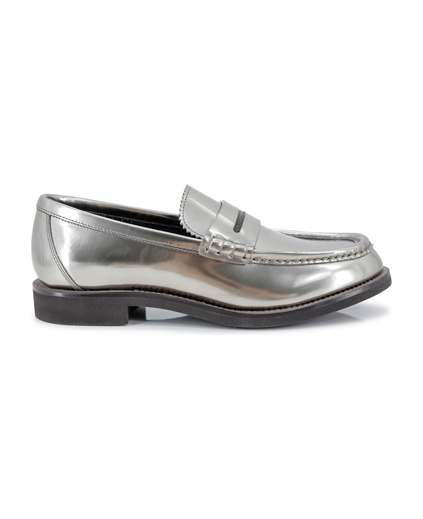 Gray Leather Slip-On Loafers