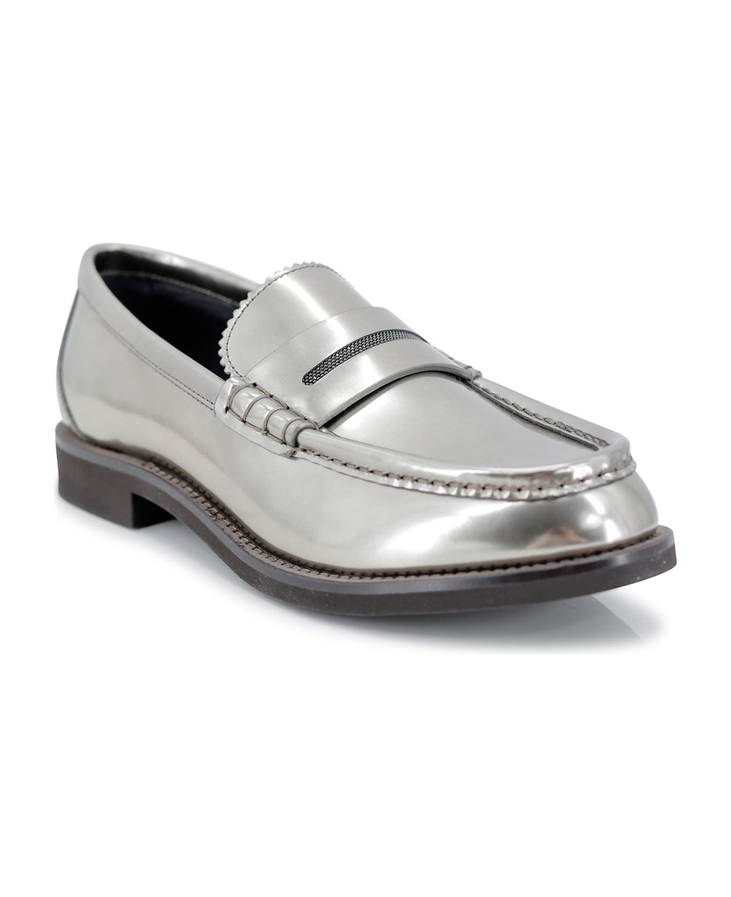 Gray Leather Slip-On Loafers