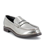 Gray Leather Slip-On Loafers