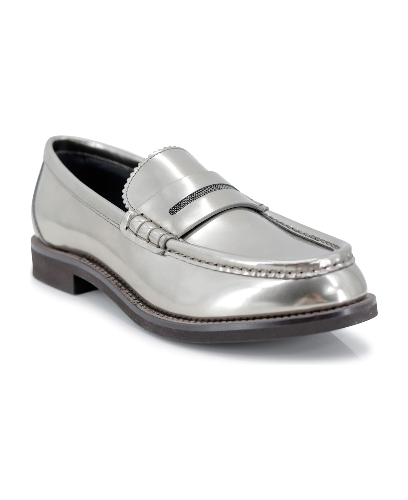 Gray Leather Slip-On Loafers