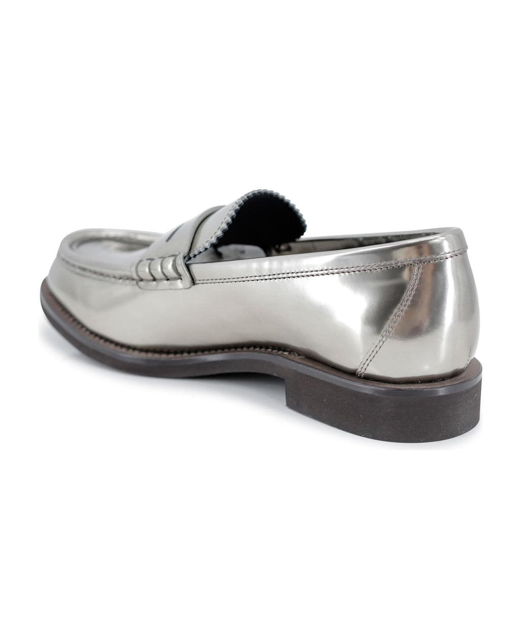 Gray Leather Slip-On Loafers