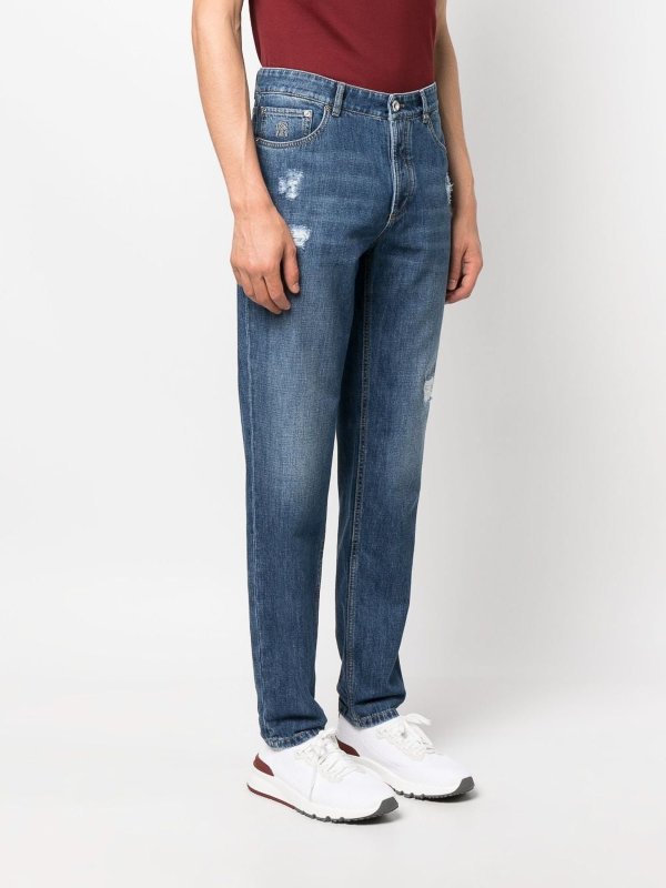 Blue Cotton Straight-Leg Jeans
