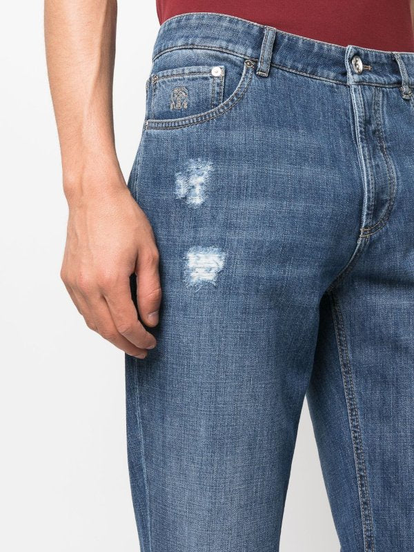 Blue Cotton Straight-Leg Jeans