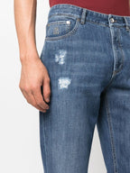 Blue Cotton Straight-Leg Jeans
