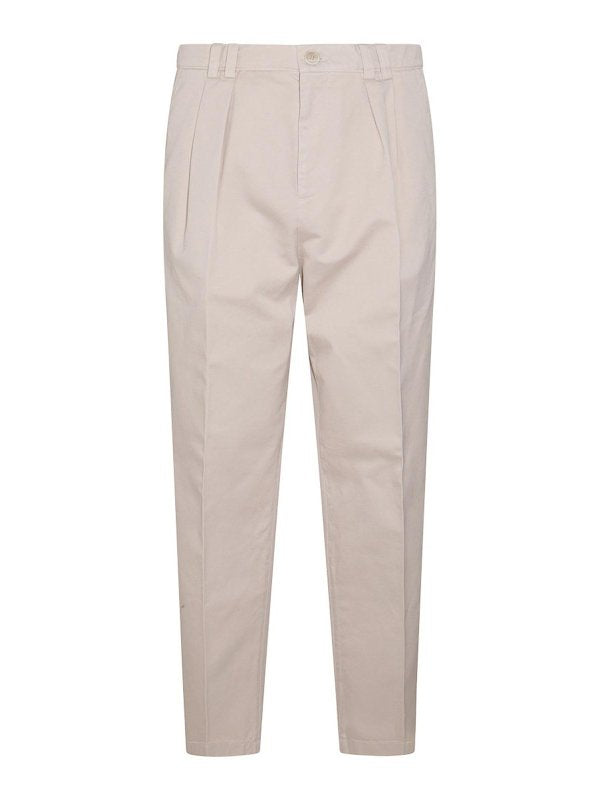 Beige Cotton Casual Pants