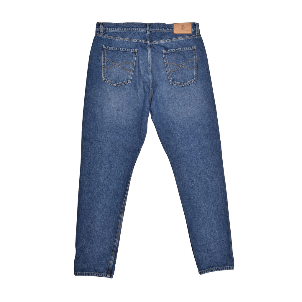 Blue Cotton Straight-Leg Jeans