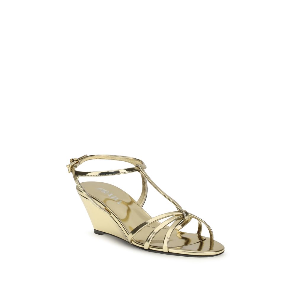 Gold Calf Leather Bos Taurus Wedge Sandals