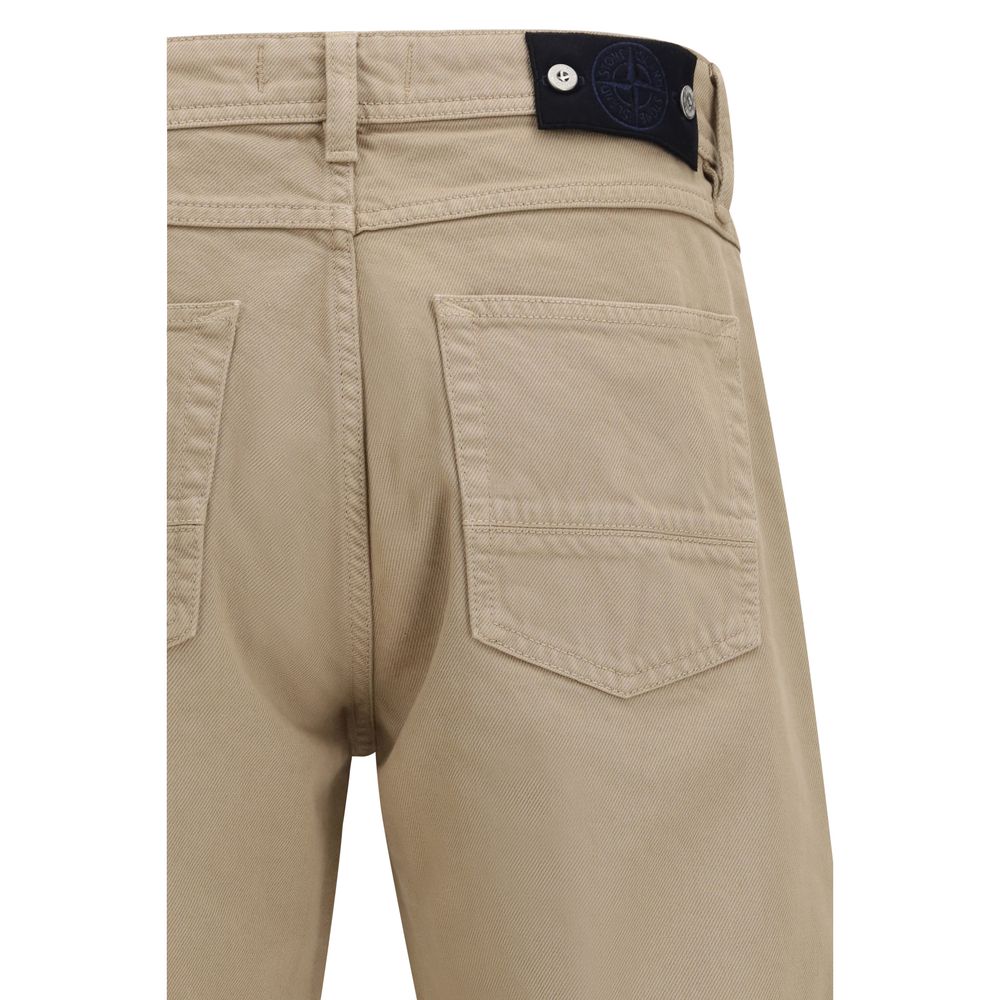 Beige Cotton Casual Pants