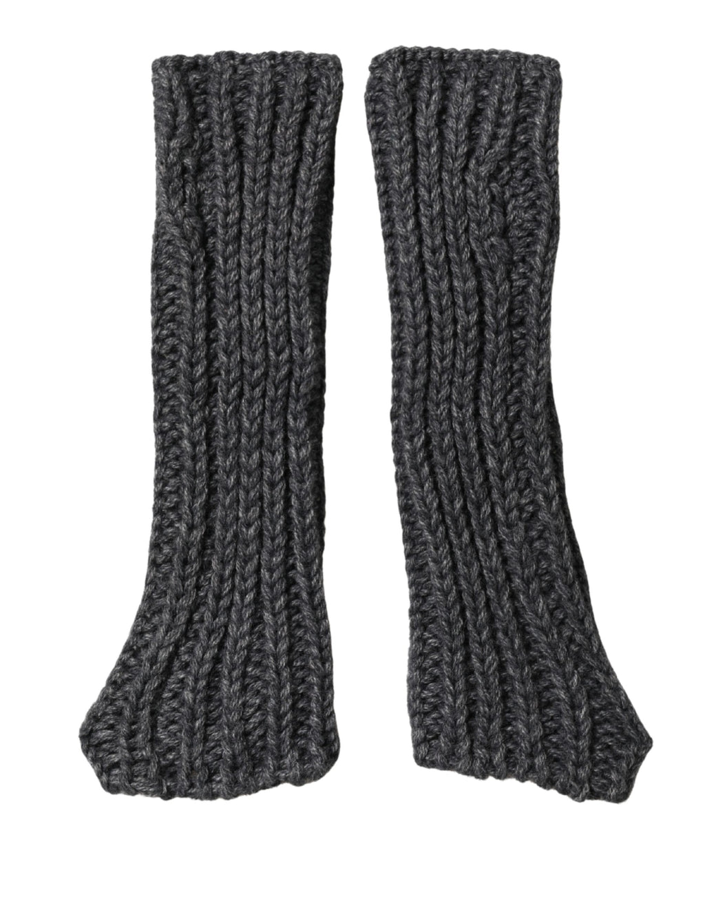 Gray Acrylic Knitted Fingerless Arm Warmer Gloves