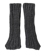 Gray Acrylic Knitted Fingerless Arm Warmer Gloves