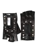 Women Black Embellished Wrist Length Mitten Gloves