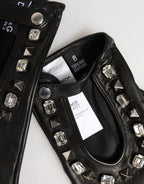 Women Black Embellished Wrist Length Mitten Gloves