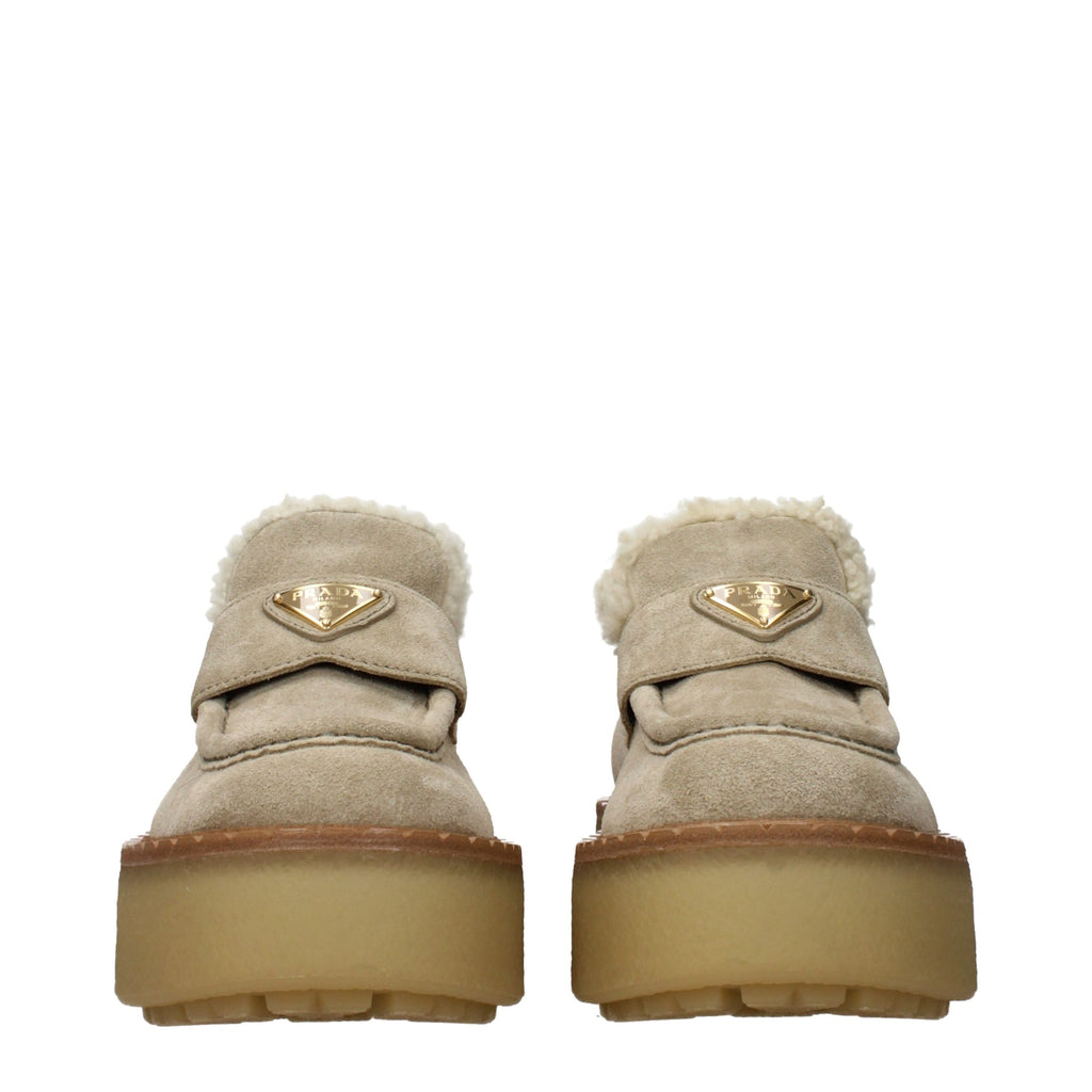 Beige Leather Platform Loafers
