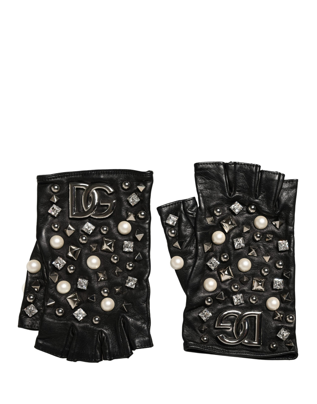 Black Pearl Embellished Wrist Length Gloves