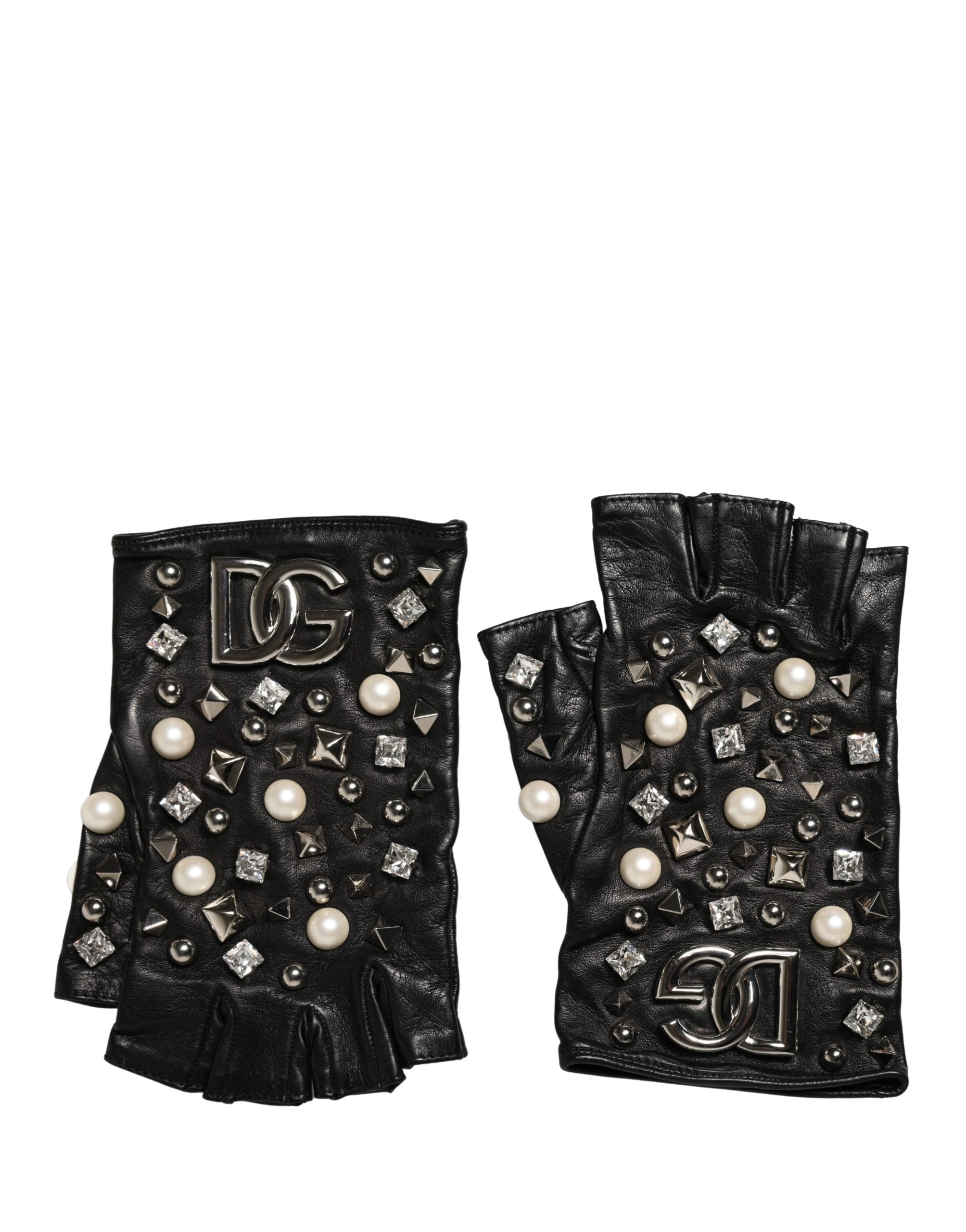 Black Pearl Embellished Wrist Length Gloves