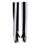 Black White Stripes Nylon Elbow Length Women Gloves
