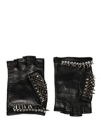 Women Black Embellished Wrist Length Mitten Gloves