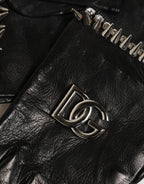 Women Black Embellished Wrist Length Mitten Gloves