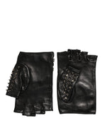 Black Embellished Wrist Length Mitten Women Gloves