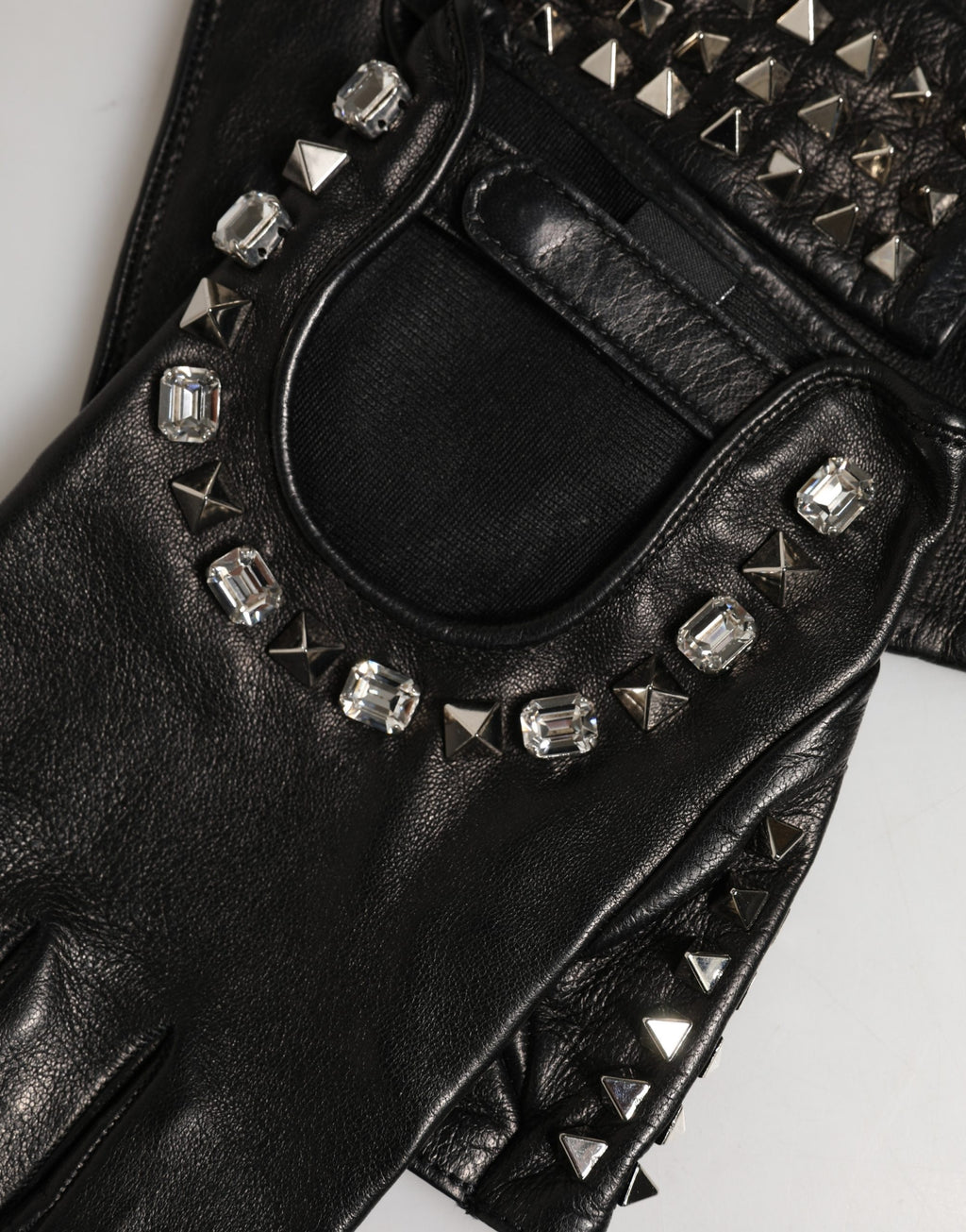 Black Embellished Wrist Length Mitten Women Gloves