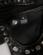 Black Embellished Wrist Length Mitten Women Gloves
