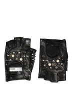 Black Embellished Wrist Length Mitten Women Gloves