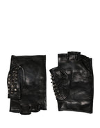 Black Embellished Wrist Length Mitten Women Gloves