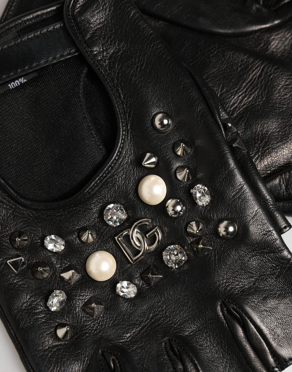 Black Embellished Wrist Length Mitten Women Gloves