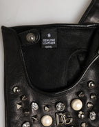 Black Embellished Wrist Length Mitten Women Gloves