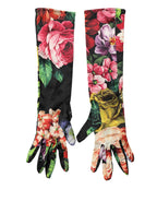 Multicolor Floral Print Elbow Length Women Gloves