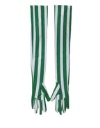 Green White Stripes Nylon Elbow Length Women Gloves