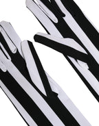 Black White Stripes Nylon Elbow Length Women Gloves