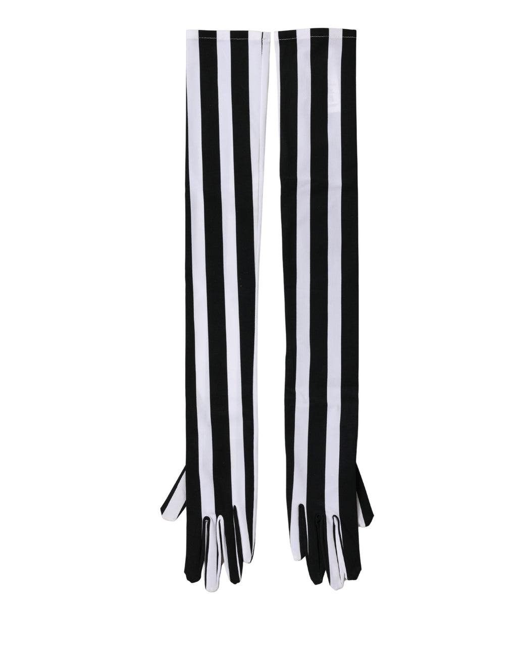 Black White Stripes Nylon Elbow Length Women Gloves