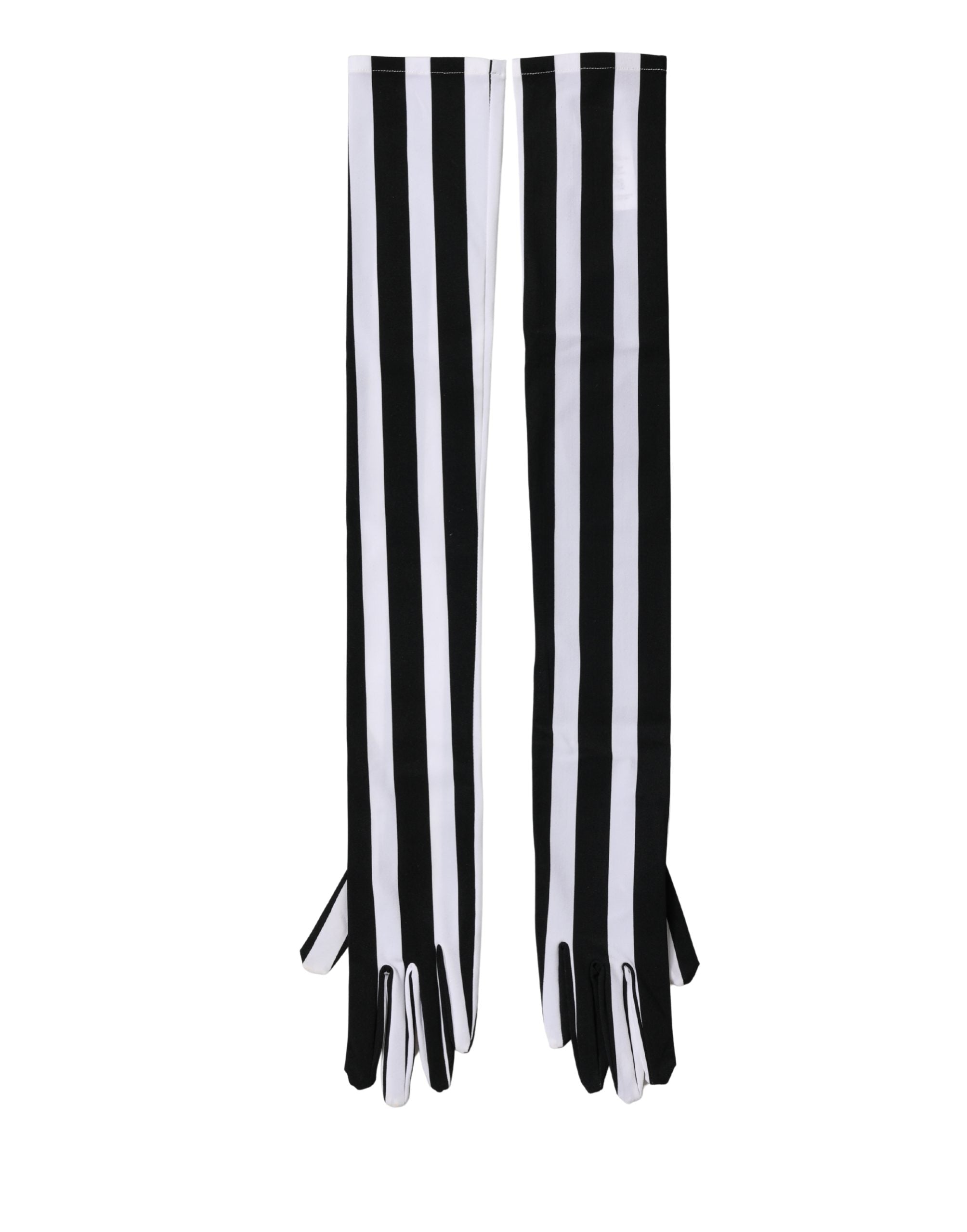 Black White Stripes Nylon Elbow Length Women Gloves