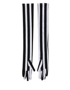 Black White Stripes Nylon Elbow Length Women Gloves