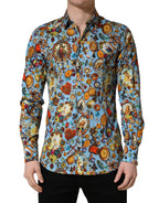 Blue Cotton Jewel Print Button Down GOLD Shirt