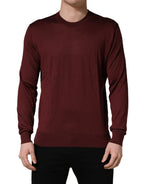 Maroon Silk Men Crew Neck Pullover Sweater