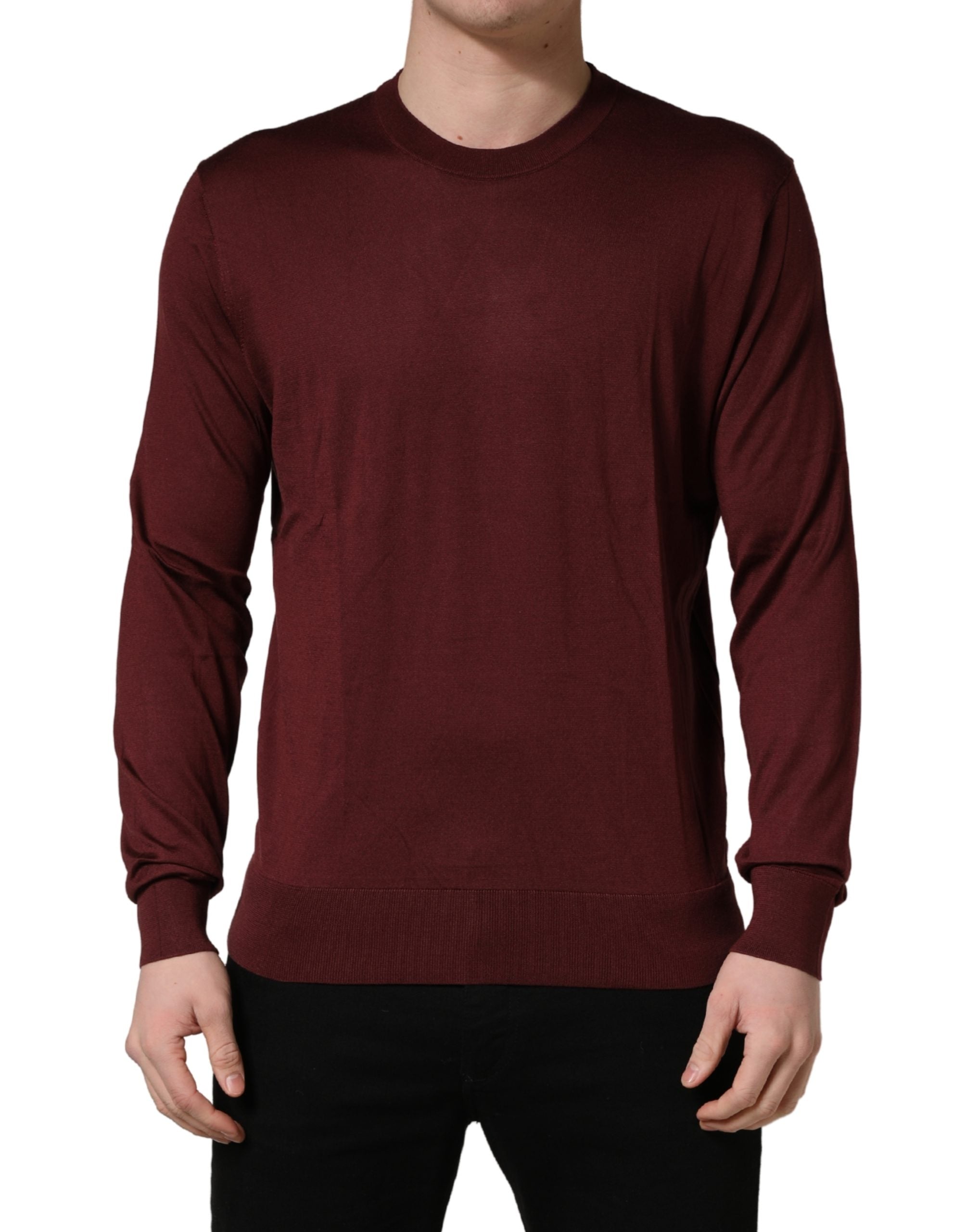 Maroon Silk Men Crew Neck Pullover Sweater