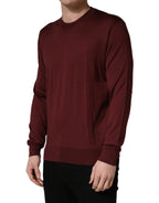 Maroon Silk Men Crew Neck Pullover Sweater