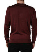 Maroon Silk Men Crew Neck Pullover Sweater