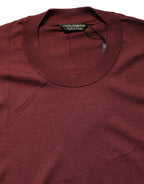 Maroon Silk Men Crew Neck Pullover Sweater