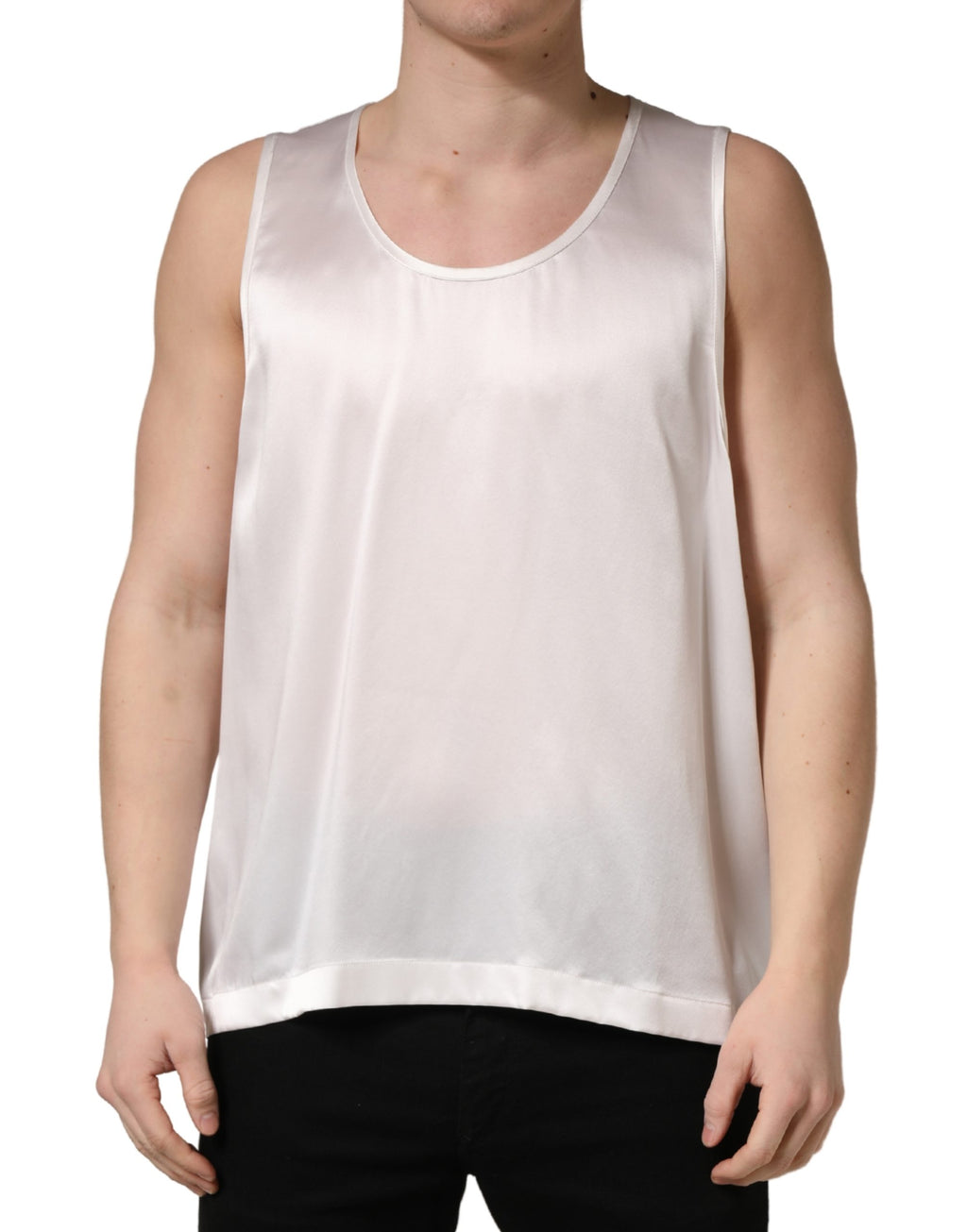 White Satin Polyester SleevelessTank T-shirt