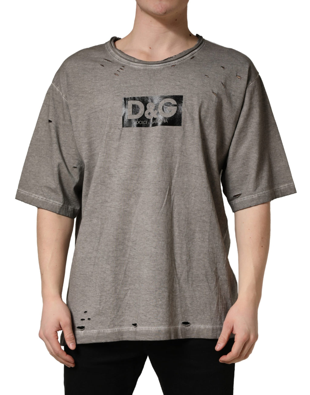 Gray DG Logo Print Cotton Round Neck T-shirt