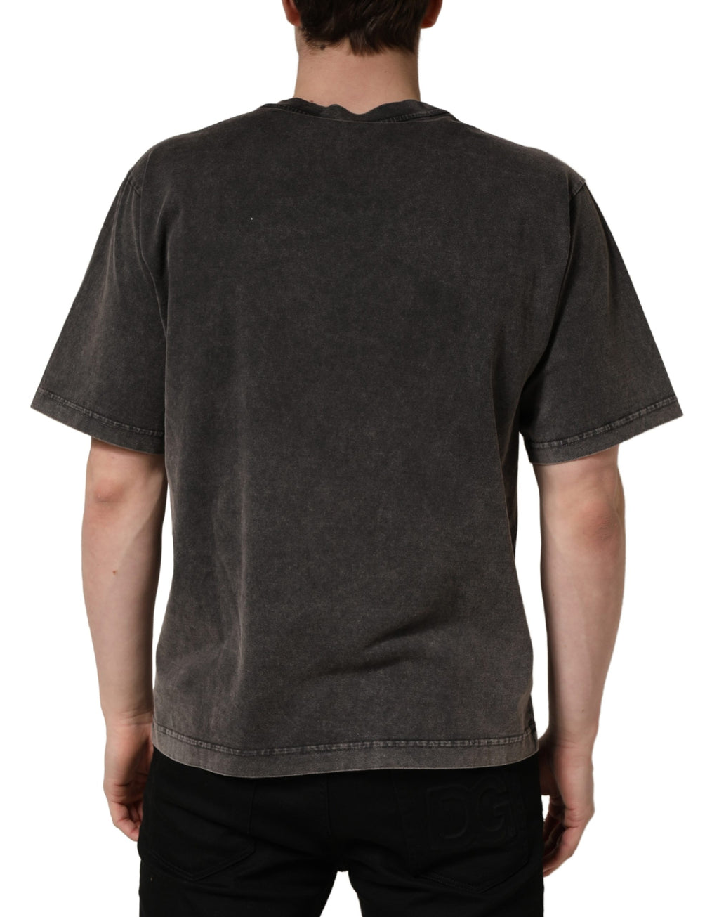 Gray Logo Embellished Men Crew Neck T-shirt