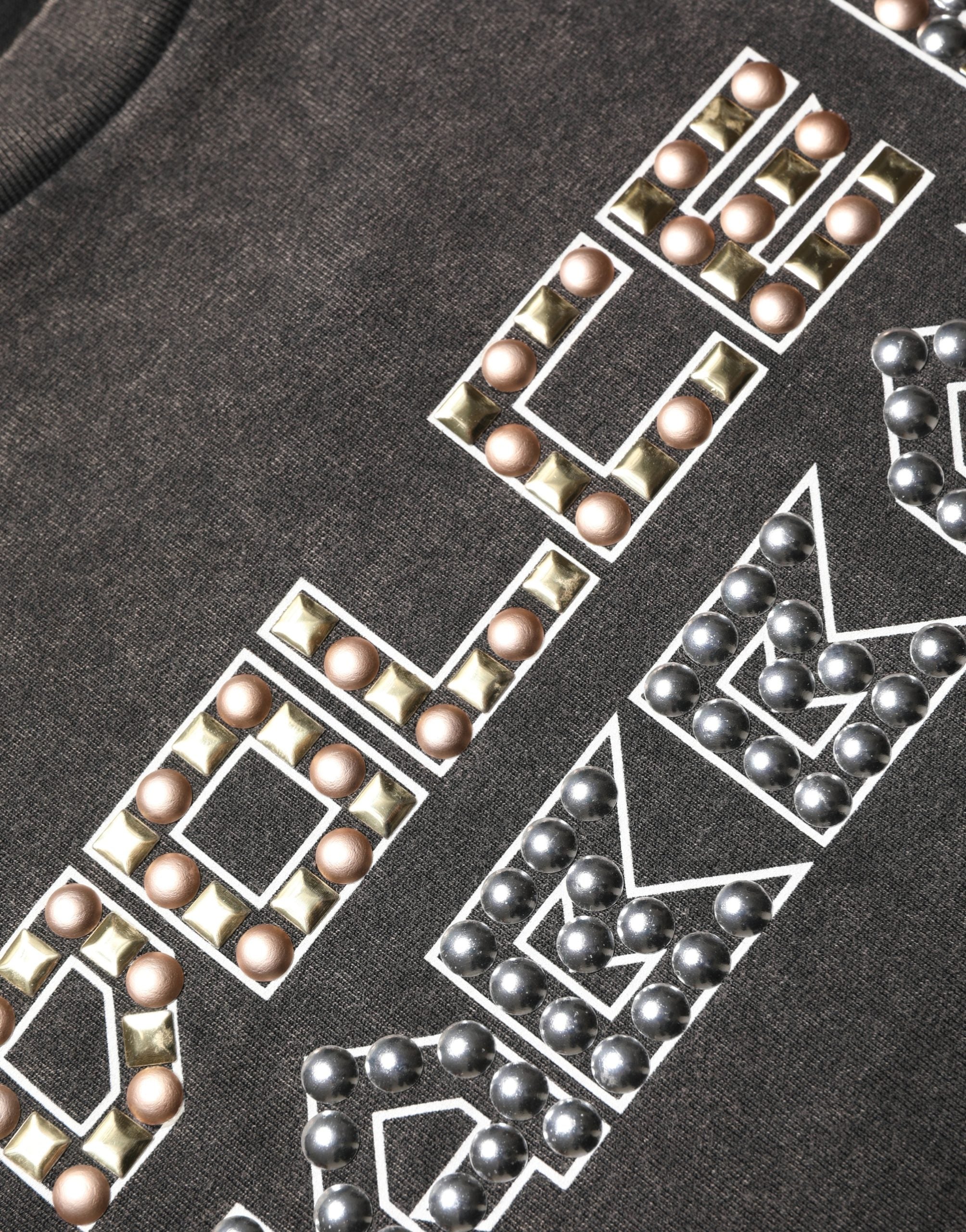 Gray Logo Embellished Men Crew Neck T-shirt