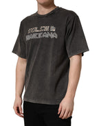 Gray Logo Embellished Men Crew Neck T-shirt