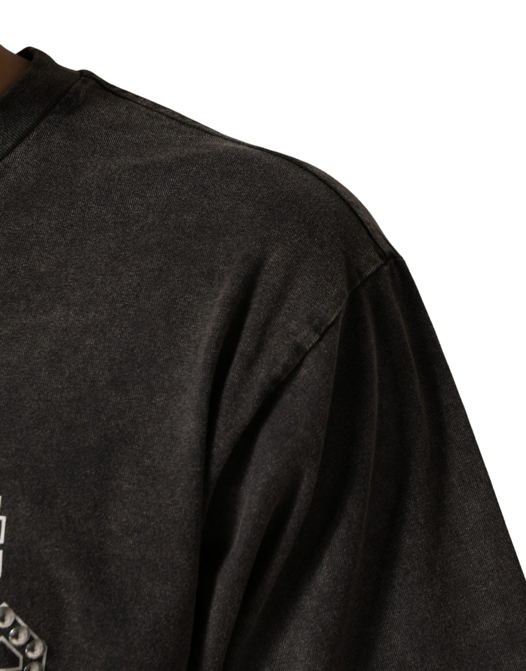 Gray Logo Embellished Men Crew Neck T-shirt