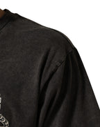 Gray Logo Embellished Men Crew Neck T-shirt